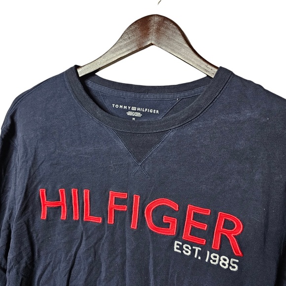 Tommy Hilfiger Embroidered Logo Navy Crewneck Long Sleeve Shirt - Picture 3 of 6